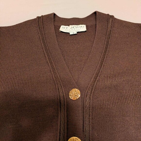 St. John by Marie Gray Womens 4 Brown Knit w Gold Buttons Cardigan - EUC - Picture 3 of 16